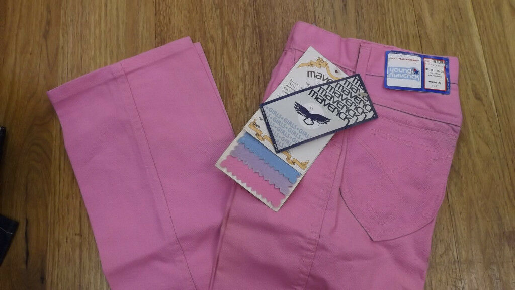 VTG Girls Maverick Blue Bell Pink Canvas Jeans sz 10 Slim NOS USA Made 23 x 28