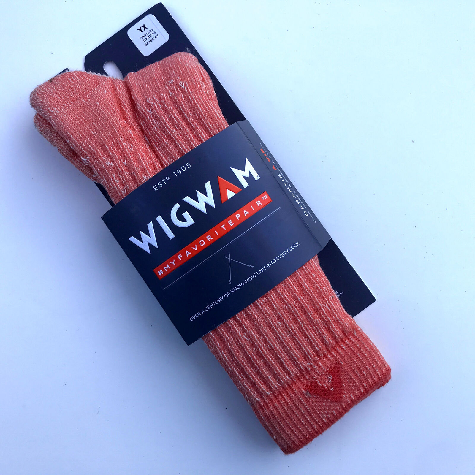 Wigwam Socks Coral-Ray, Merino Wool, casual & hiking Sock - Size Youth Large