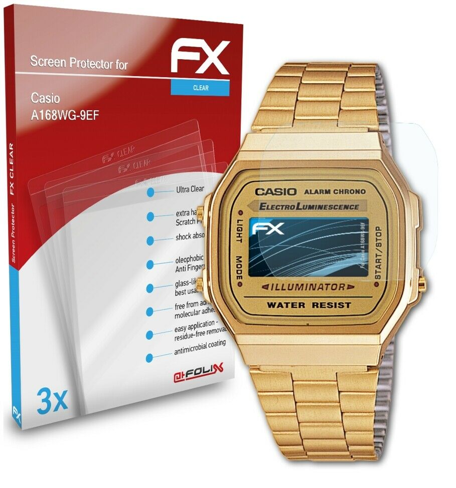 atFoliX 3x Screen Protection Film for Casio A168WG-9EF Screen Protector clear