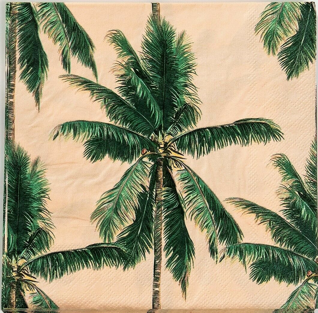 L134 2 Single Paper Decoupage Napkins Lunch Size 6.5 Flower Beach Trees Palm