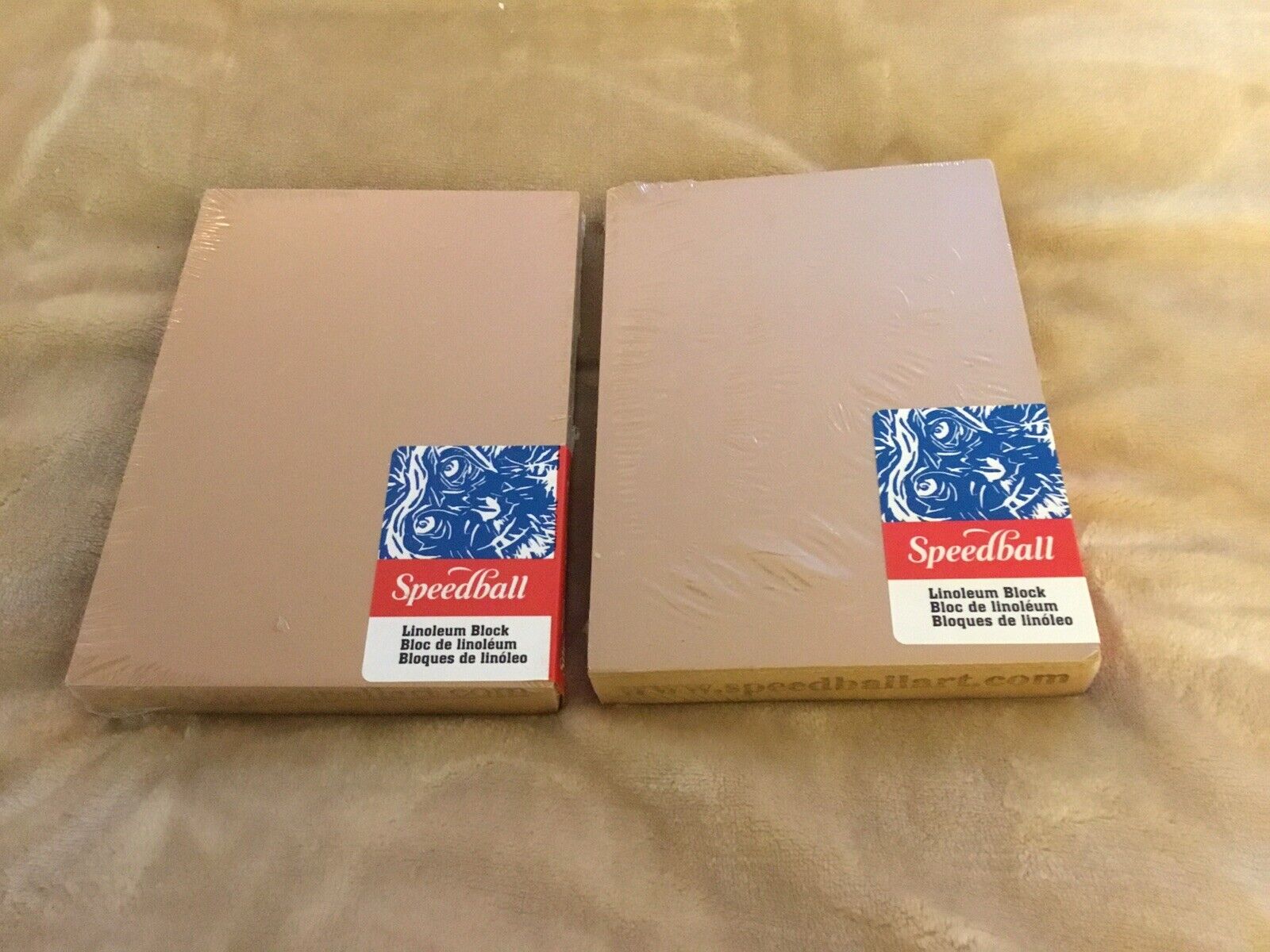 2 New Speedball Art Products, Linoleum Block Smokey, #4309, Tan, 5 Inch X 7 Inch