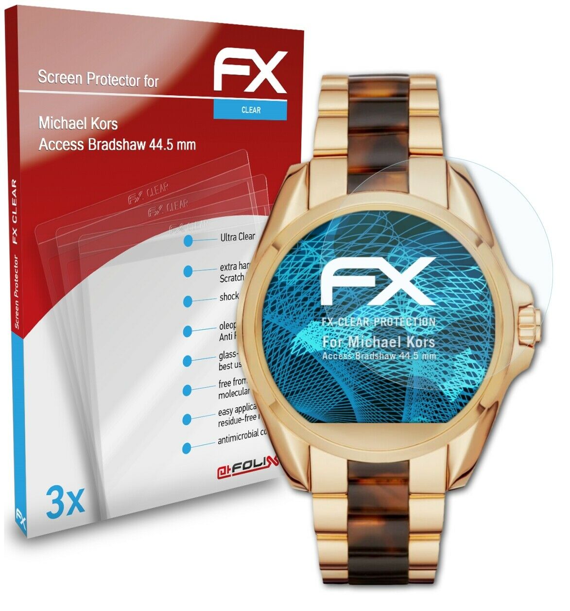 atFoliX 3x Screen Protector for Michael Kors Access Bradshaw 44.5 mm clear