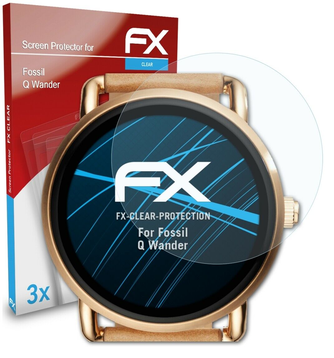 atFoliX 3x Screen Protection Film for Fossil Q Wander Screen Protector clear