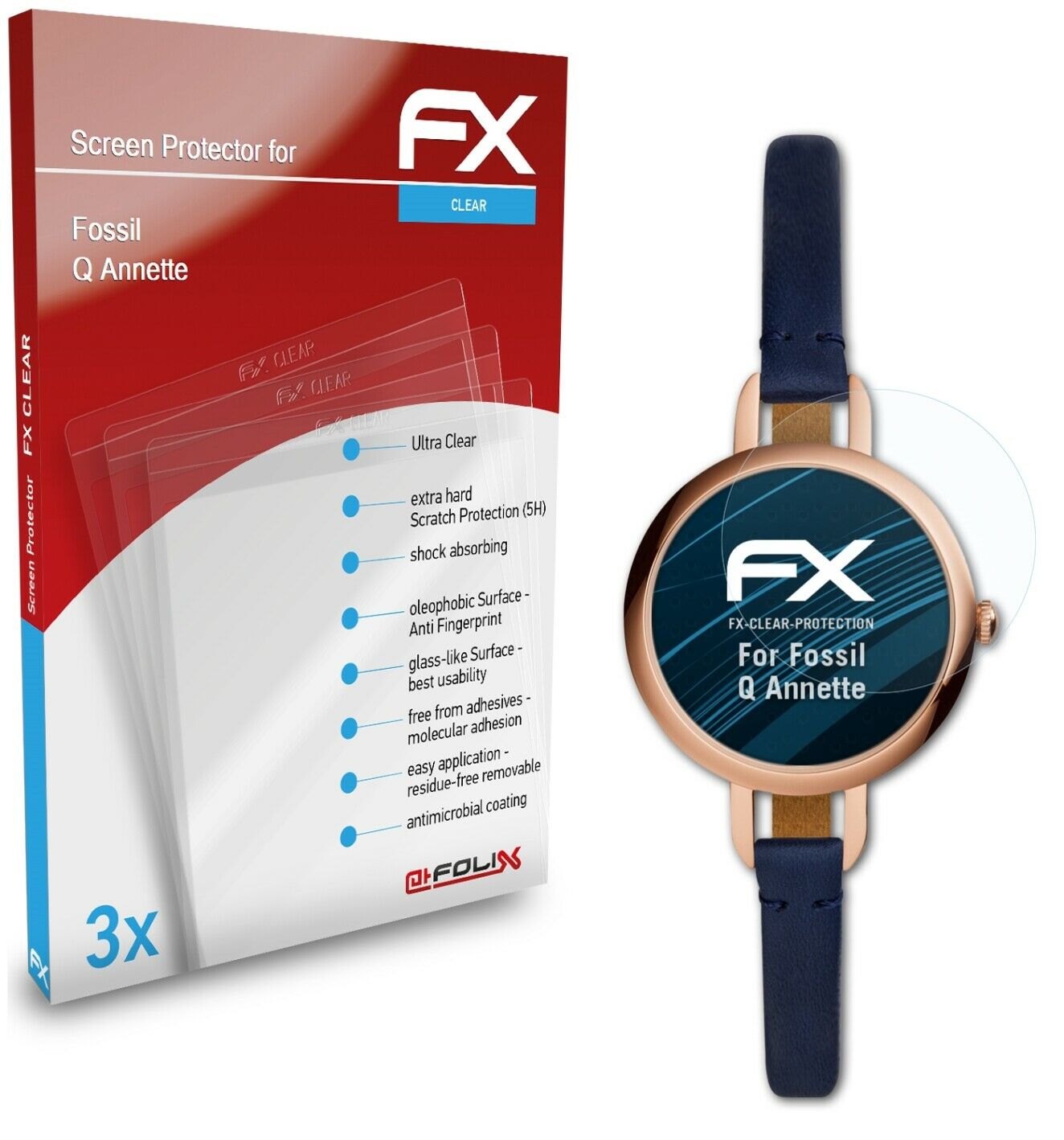 atFoliX 3x Screen Protection Film for Fossil Q Annette Screen Protector clear